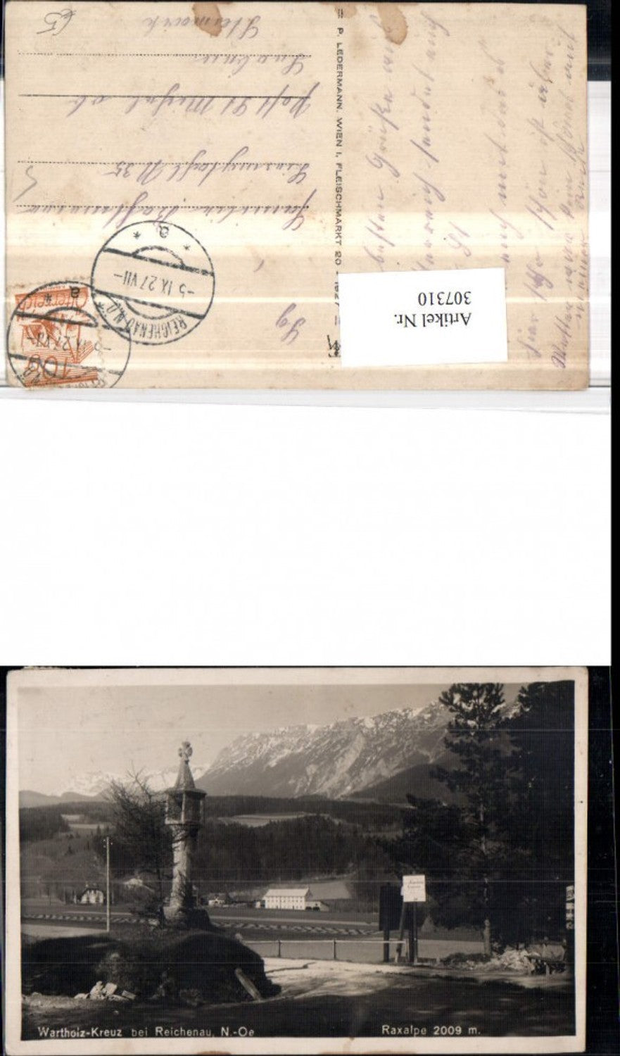 307310,Wartholz-Kreuz Bildstock b. Reichenau geg. Raxalpe Bergkulisse