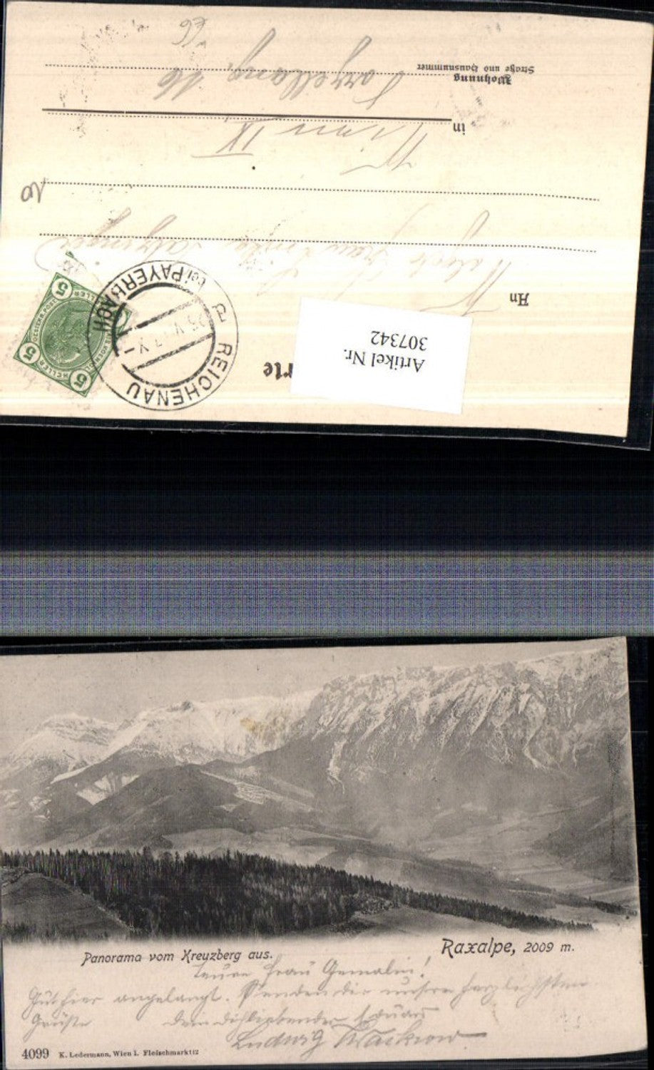 307342,Panorama vom Kreuzberg b. Breitenstein geg. Raxalpe Bergkulisse