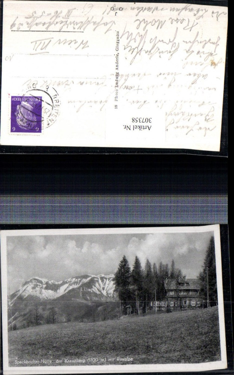 307358,Speckbacherhütte Berghütte am Kreuzberg b. Breitenstein m. Raxalpe Bergkulisse
