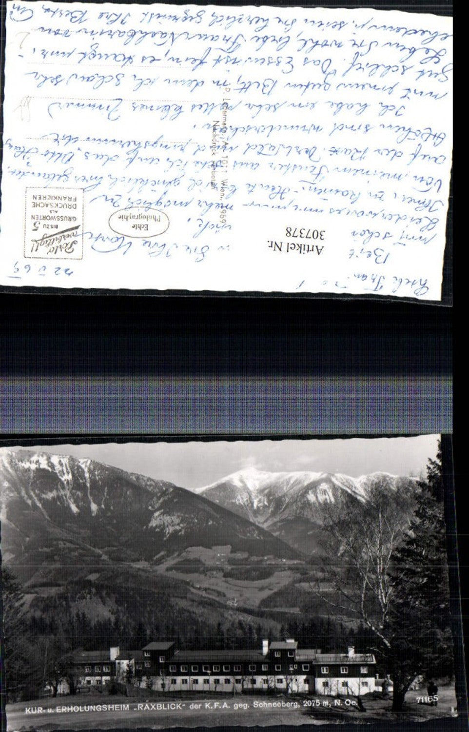 307378,Prein an d. Rax Kur- und Erholungsheim Raxblick geg. Schneeberg Bergkulisse
