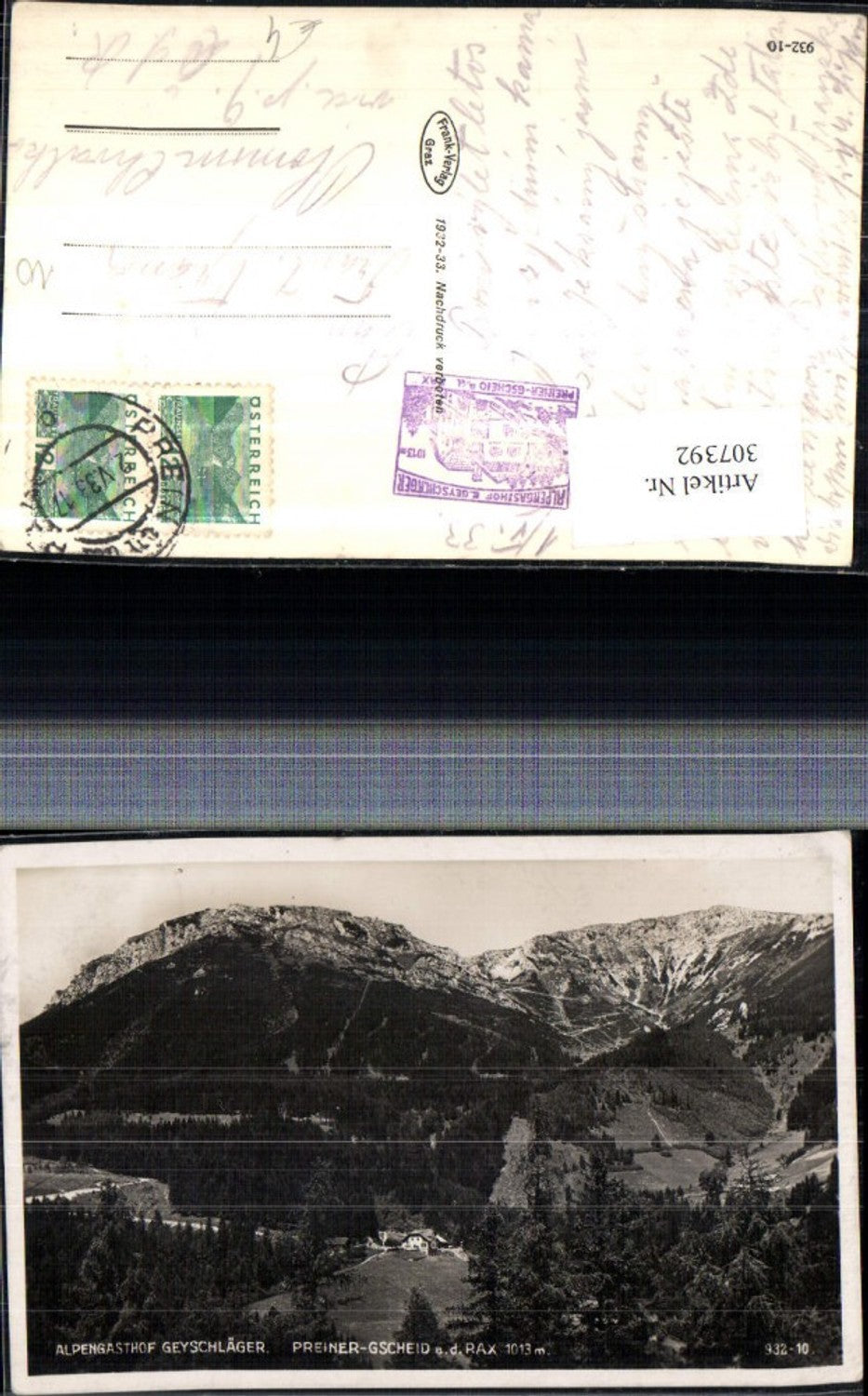 307392,Preiner-Gscheid a. d. Rax Alpengasthof Geyschläger b. Prein Bergkulisse