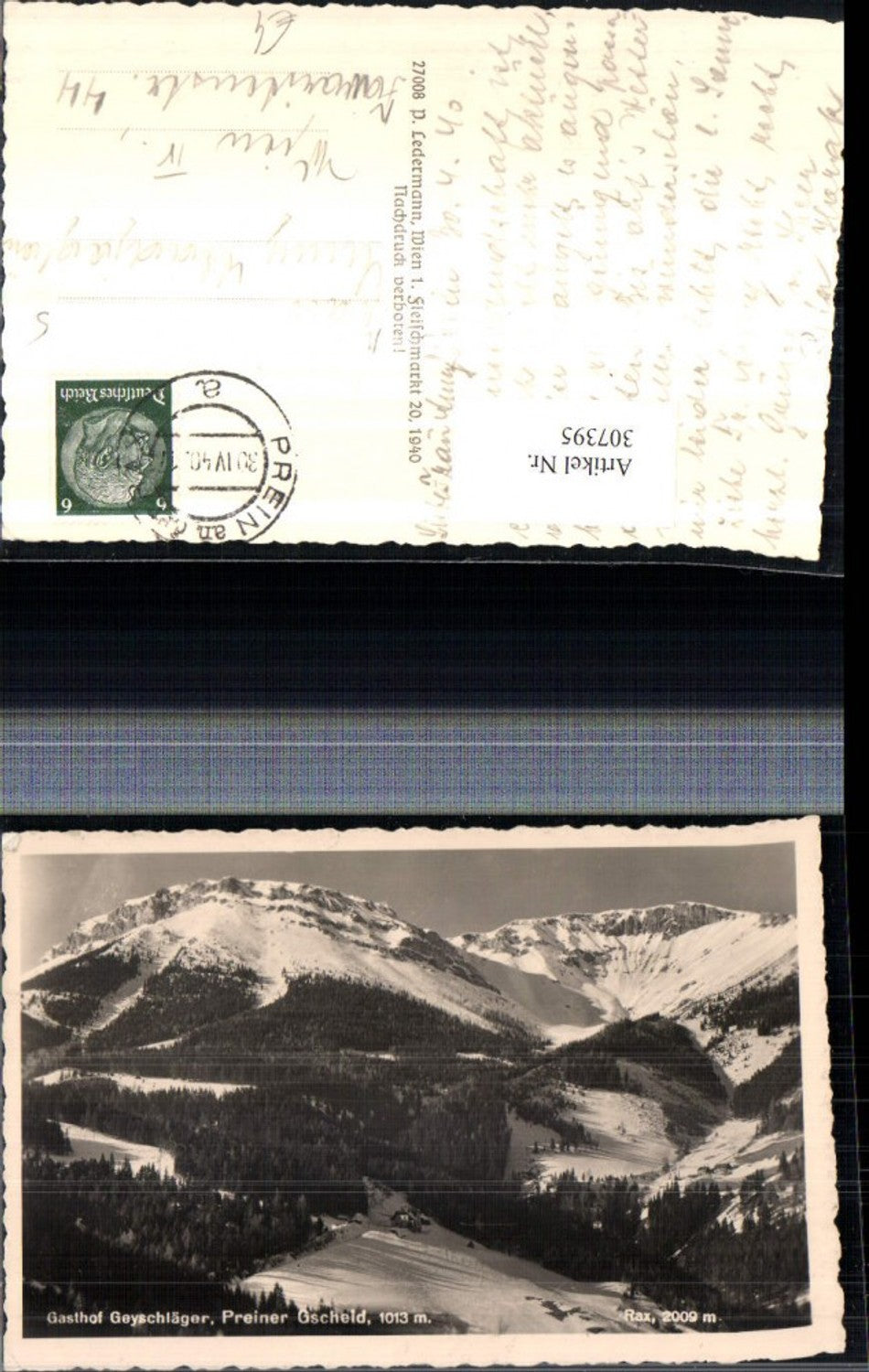 307395,Preiner-Gscheid Gasthof Geyschläger b. Prein geg. Rax Bergkulisse Winterbild