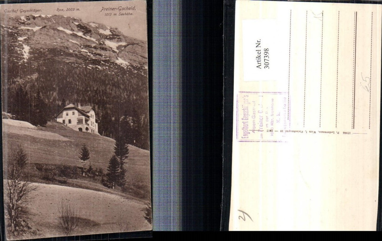 307398,Preiner-Gscheid Gasthof Geyschläger b. Prein geg. Rax Bergkulisse
