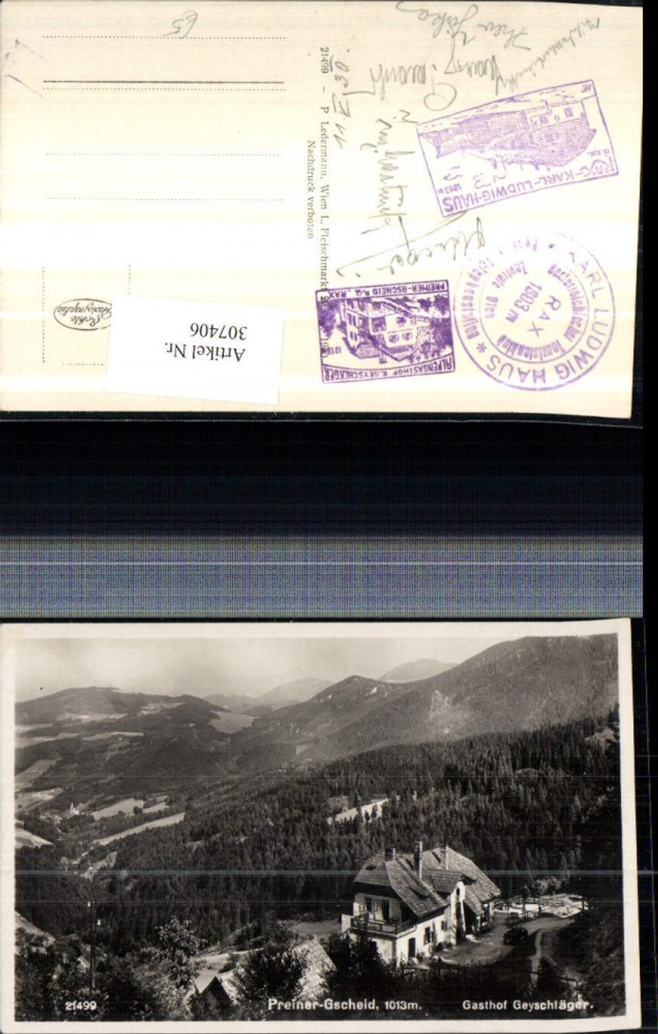 307406,Preiner-Gscheid Gasthof Geyschläger b. Prein Bergkulisse