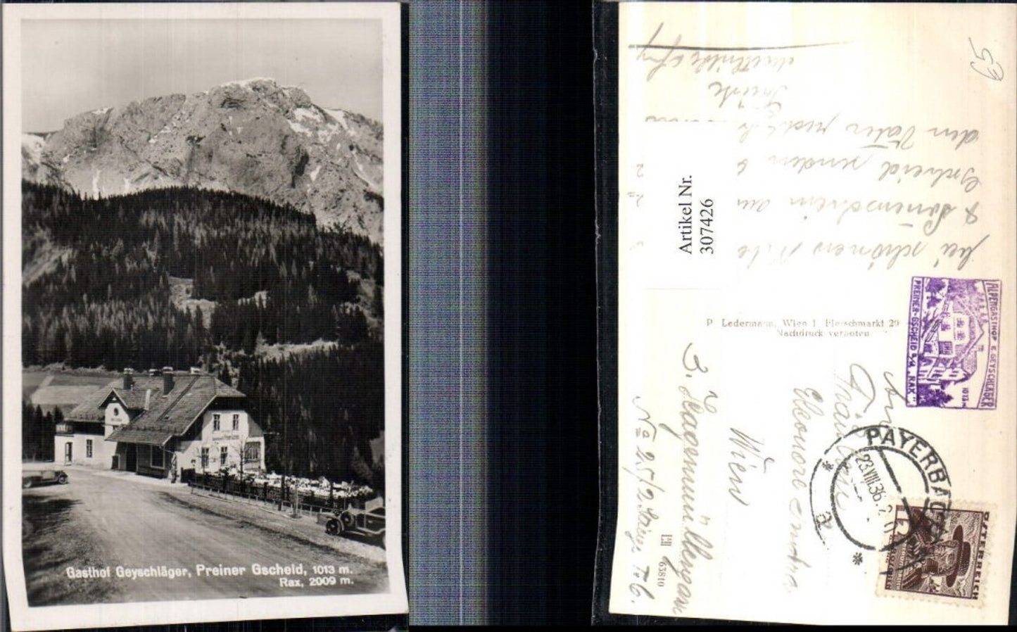 307426,Preiner Gscheid Gasthof Geyschläger b. Prein an d. Rax Bergkulisse