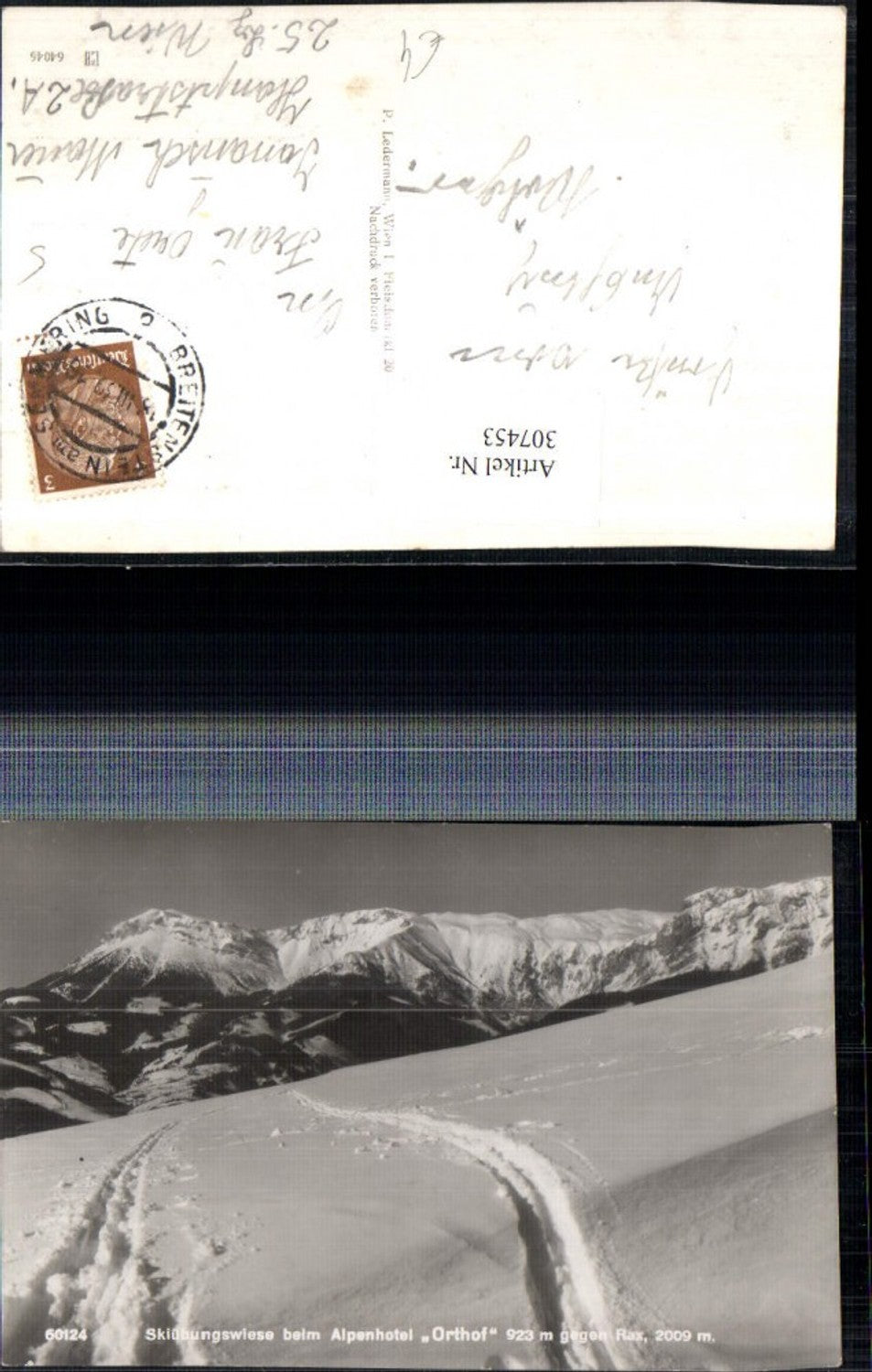 307453,Skiübungswiese b. Alpenhotel Orthof am Semmering geg. Rax Bergkulisse Winterbild