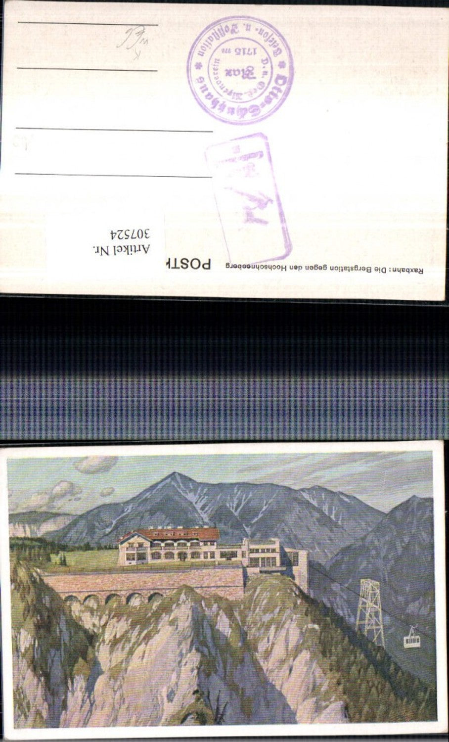 307524,Künstler AK Raxbahn Seilbahn Bergstation b. Reichenau geg. Hochschneeberg Bergkulisse