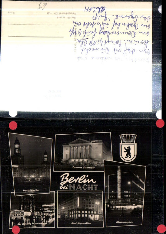 307902,Berlin b. Nacht Alexanderplatz Frankfurter-Tor Deutsche Staatsoper Bahnhof Mehrbildkarte