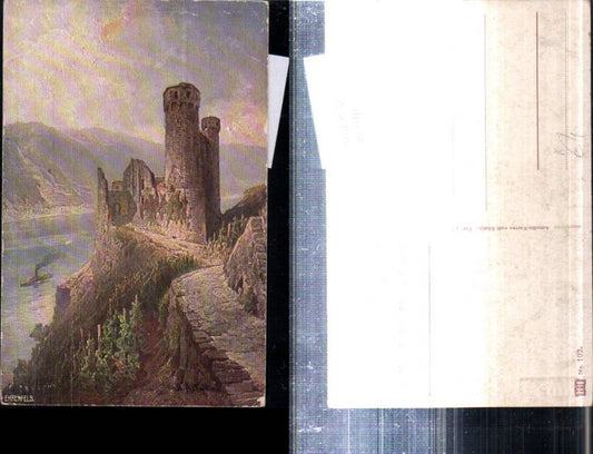 307940,Künstler AK Astudin Ruine Ehrenfels b. Rüdesheim
