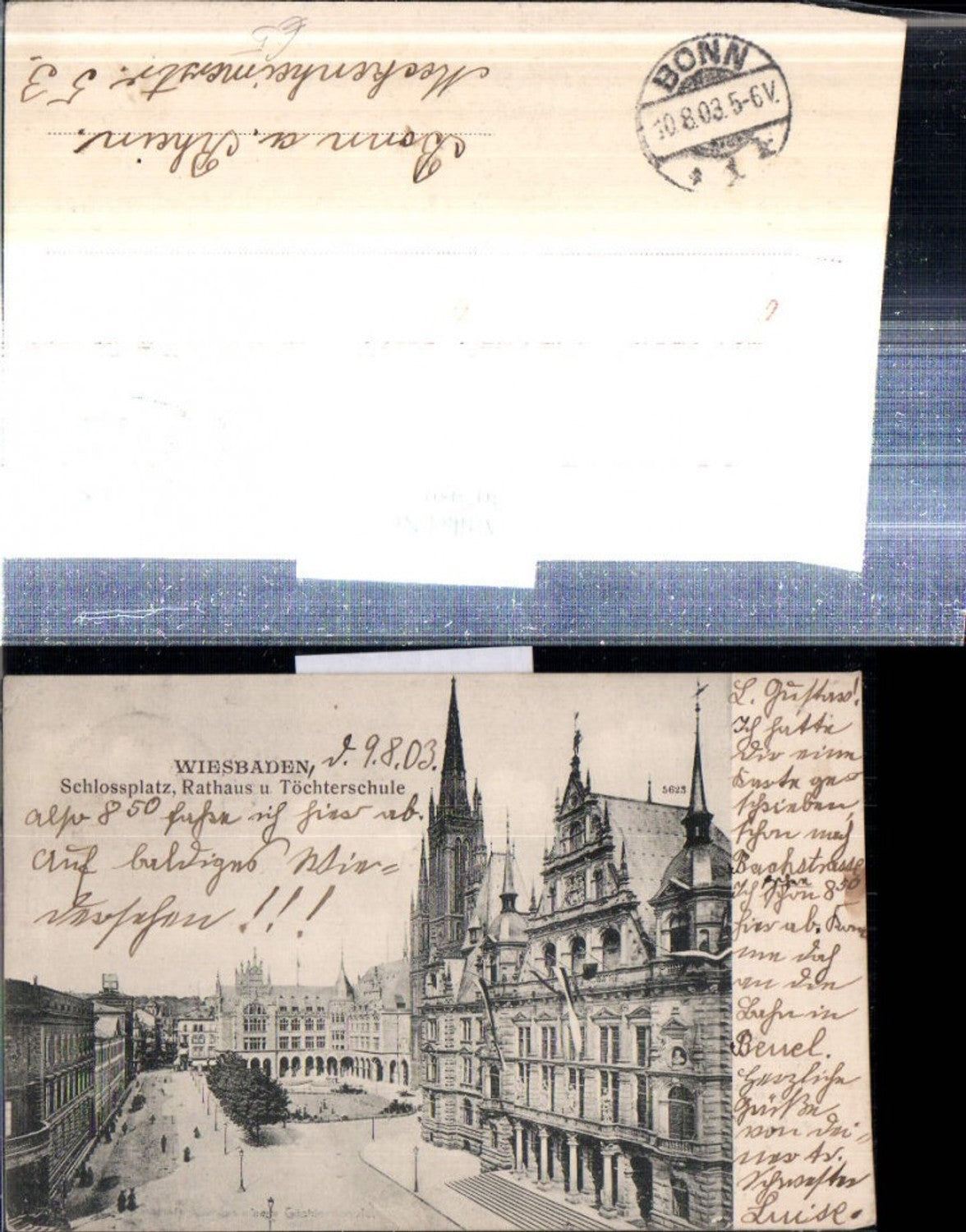 307959,Wiesbaden Schlossplatz Rathaus u. Töchterschule Schule