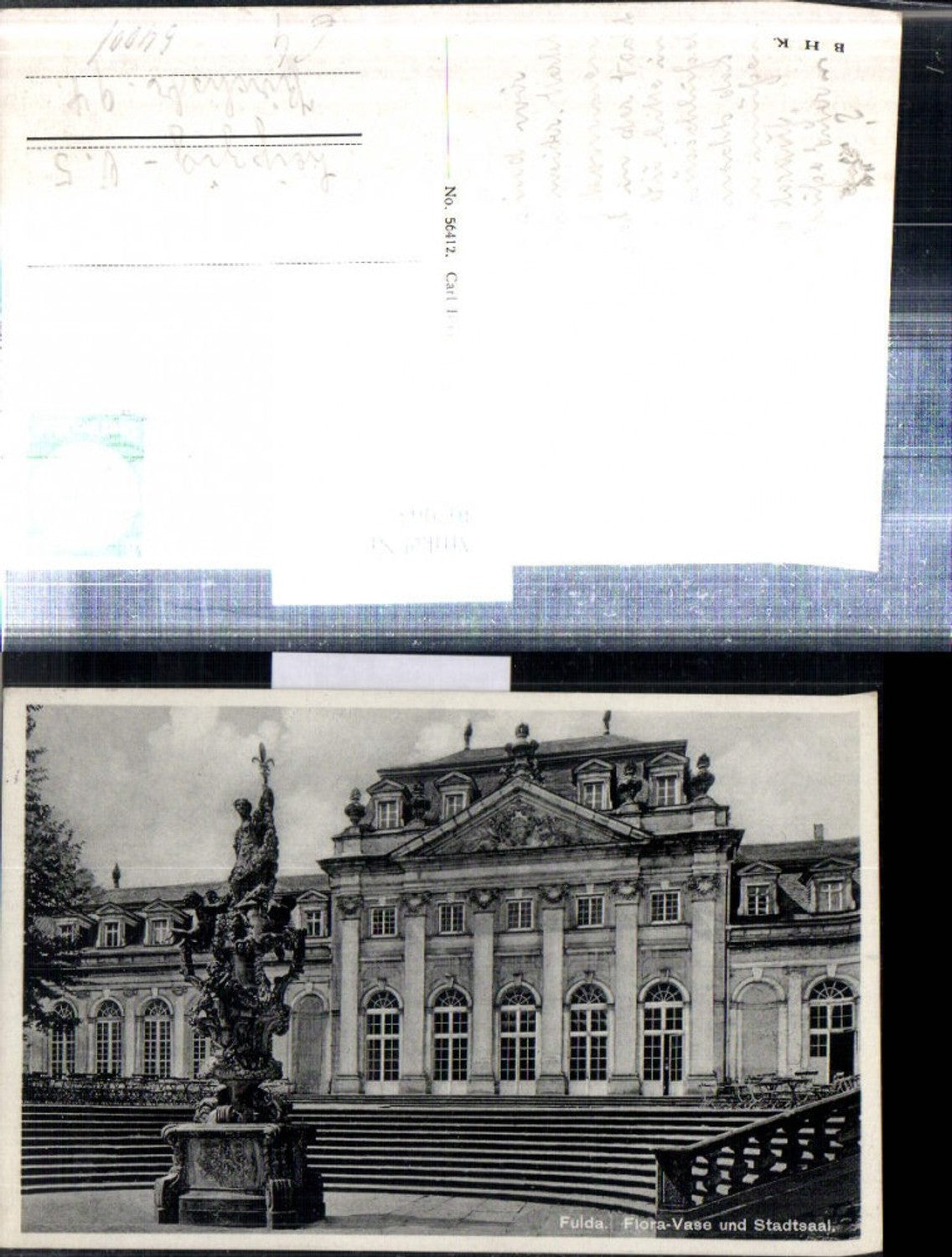 307963,Fulda Flora-Vase Statue m. Stadtsaal Gebäude