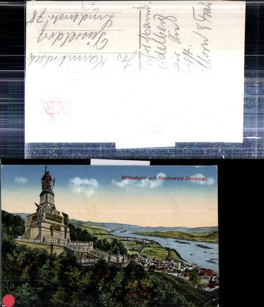 307981,Rüdesheim Totale m. Niederwald-Denkmal Bahnpost Zug 128 Köln – Frankfurt Main