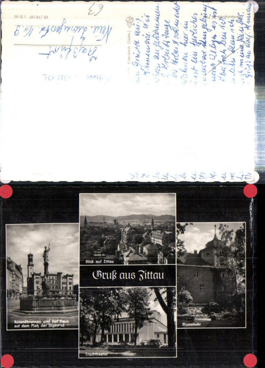308238,Zittau Teilansicht Stadttheater Blumenuhr Brunnen m. Rathaus Mehrbildkarte