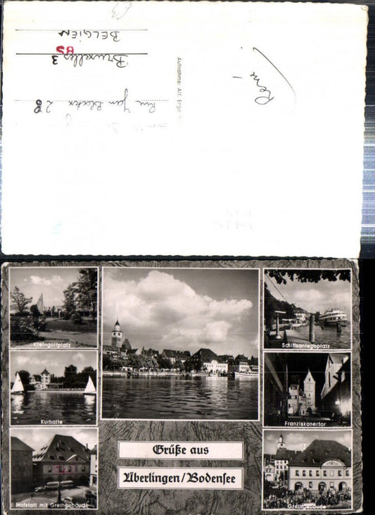 308328, Überlingen on Lake Constance, partial view of the Greth building, ship landing stage, golf course, multi-view map