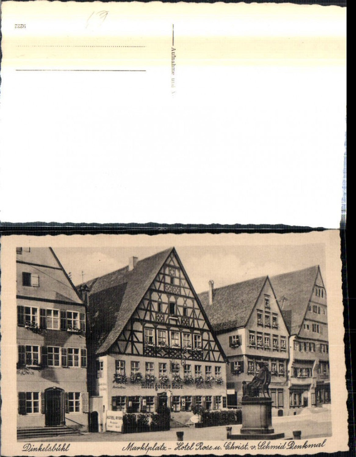 308465,Dinkelsbühl Marktplatz Hotel Rose u. Schmid-Denkmal