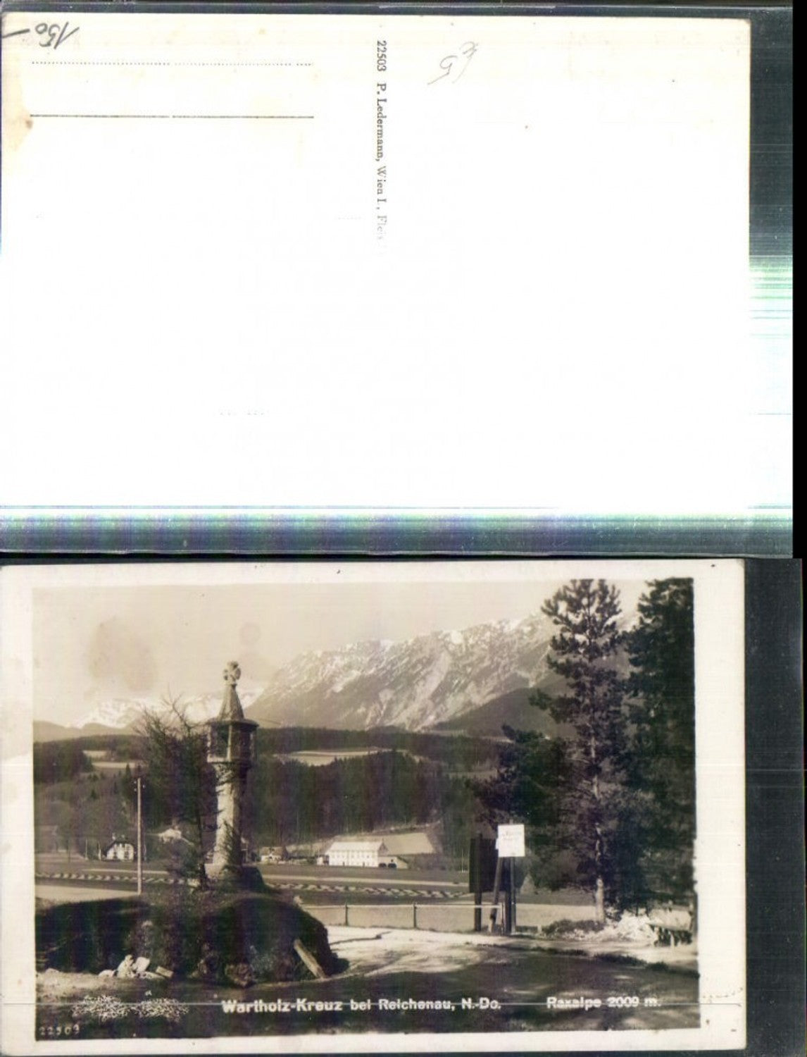 308707,Reichenau an d. Rax Wartholz-Kreuz Bildstock m. Raxalpe Bergkulisse