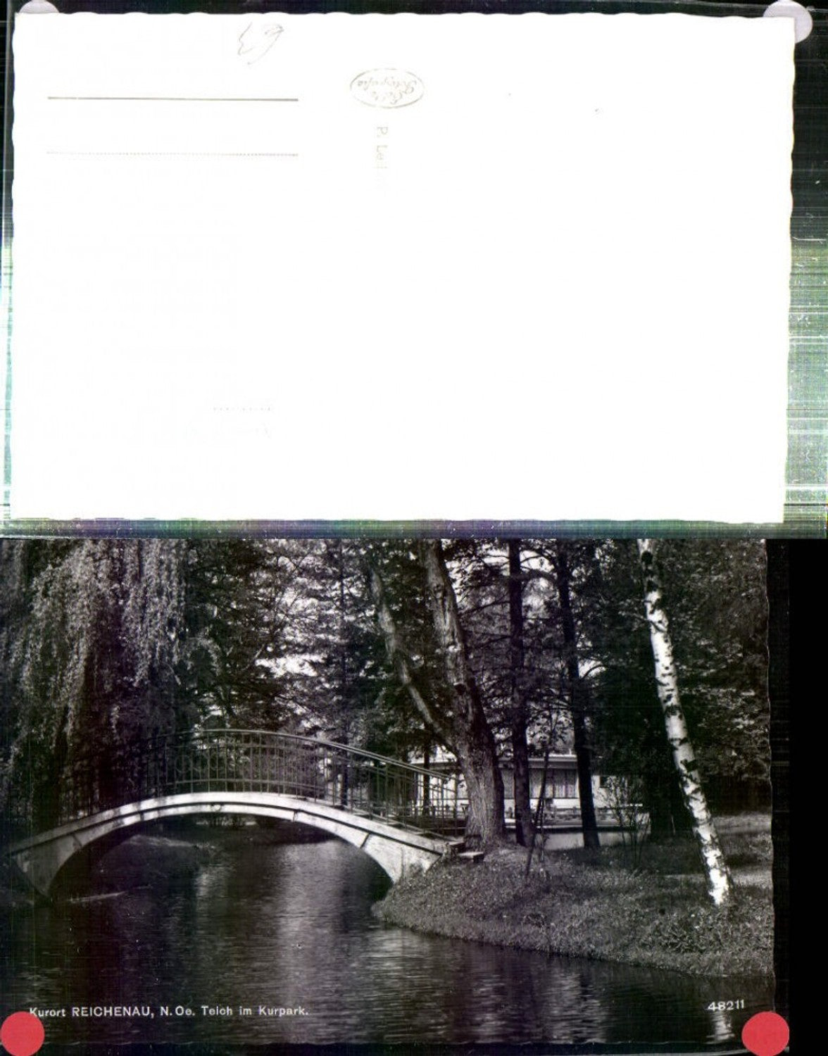 308786,Reichenau an d. Rax Teich im Kurpark Brücke Motiv