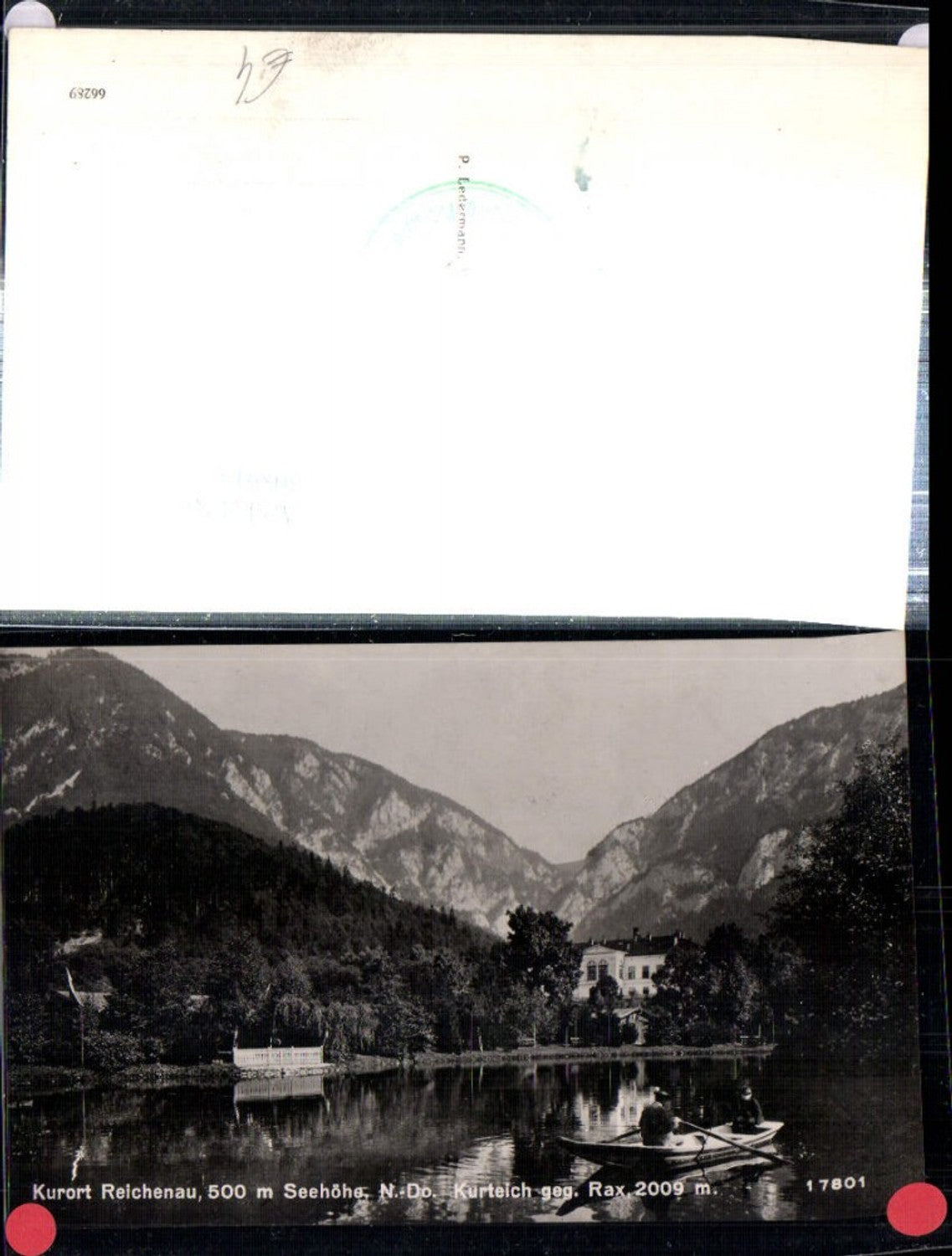 308919,Reichenau an d. Rax Kurteich Kurhaus Ruderboot geg. Rax Bergkulisse