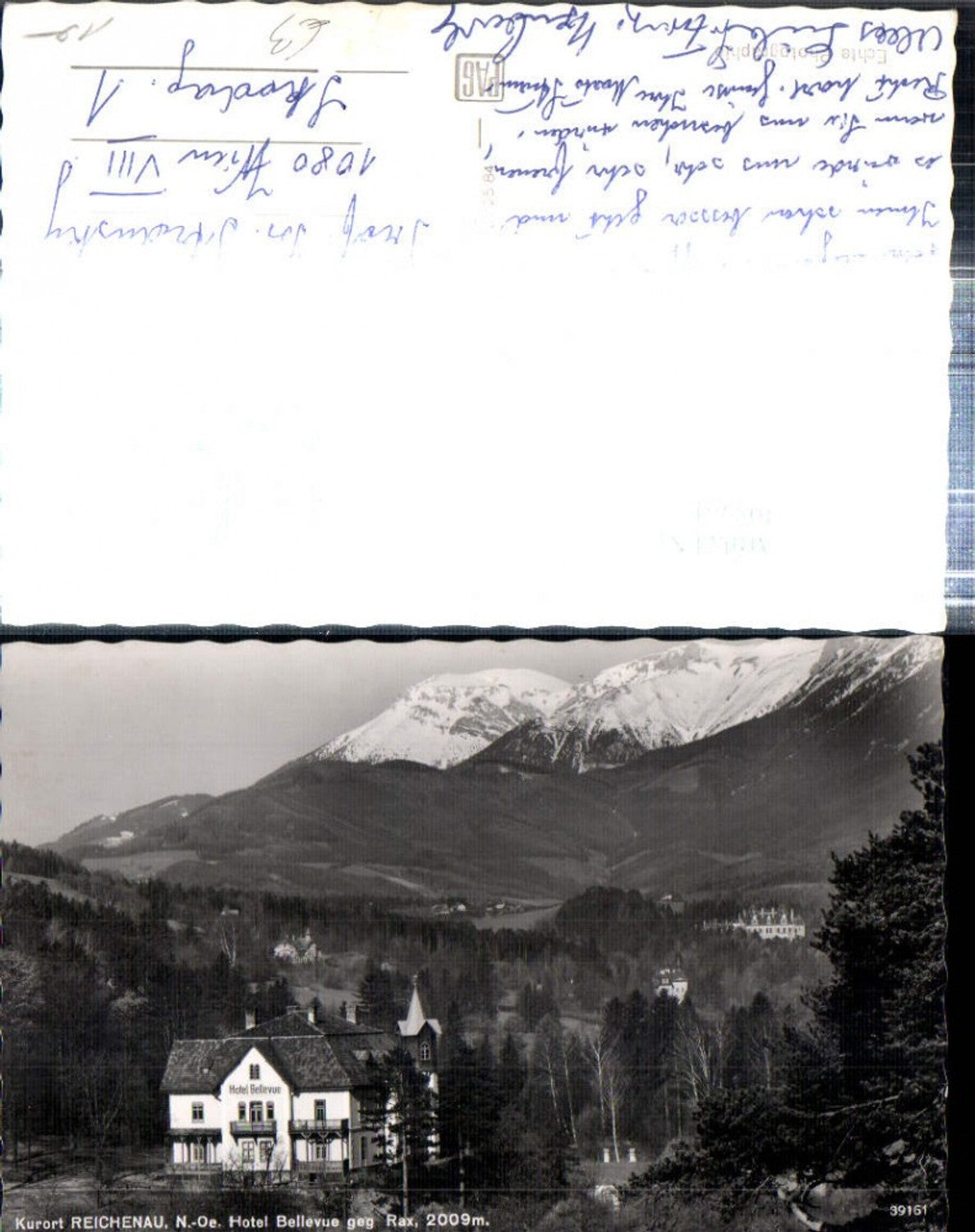 308961,Reichenau an d. Rax Hotel Bellevue geg. Rax Bergkulisse