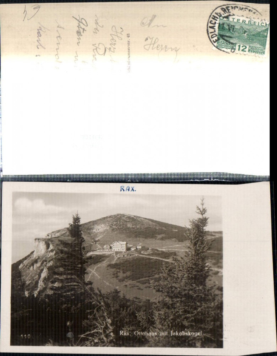 309166,Rax Blick zum Ottohaus Berghütte m. Jakobskogel b. Reichenau