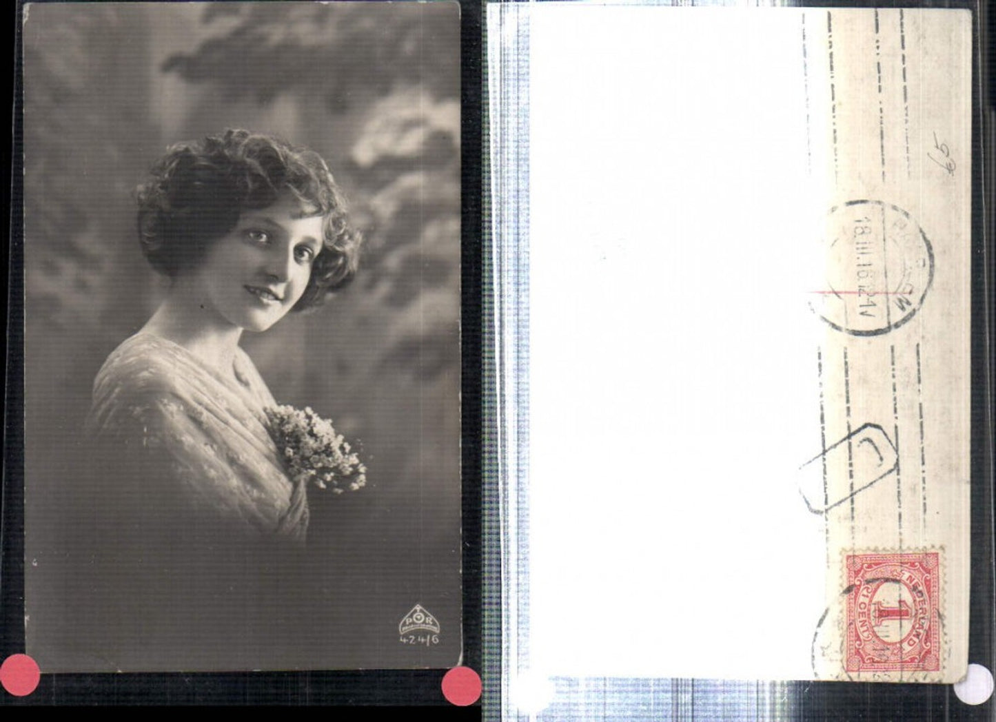 309209,Foto AK Frau Mädchen Portrait Blumen