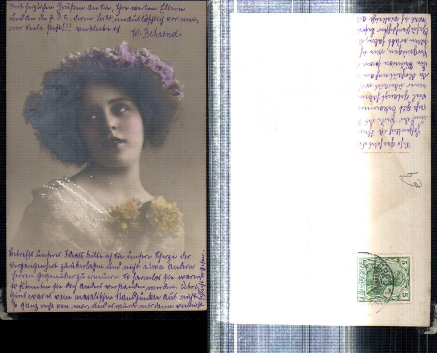 309212,Frau Mädchen m. Blumenkranz Blumen Portrait