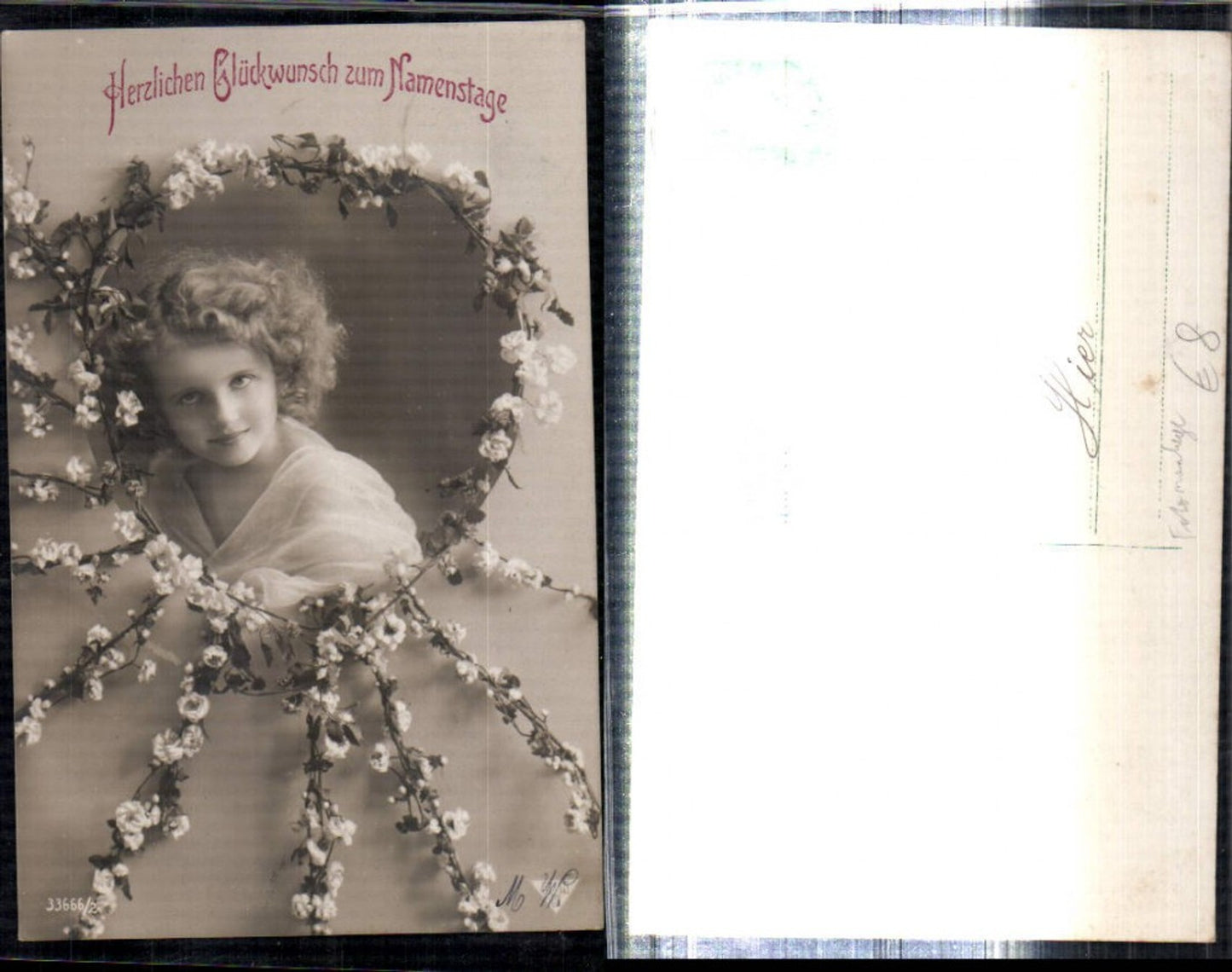 309238,Namenstag Frau Mädchen m. Stola Portrait Fotomontage Passepartout Blumen