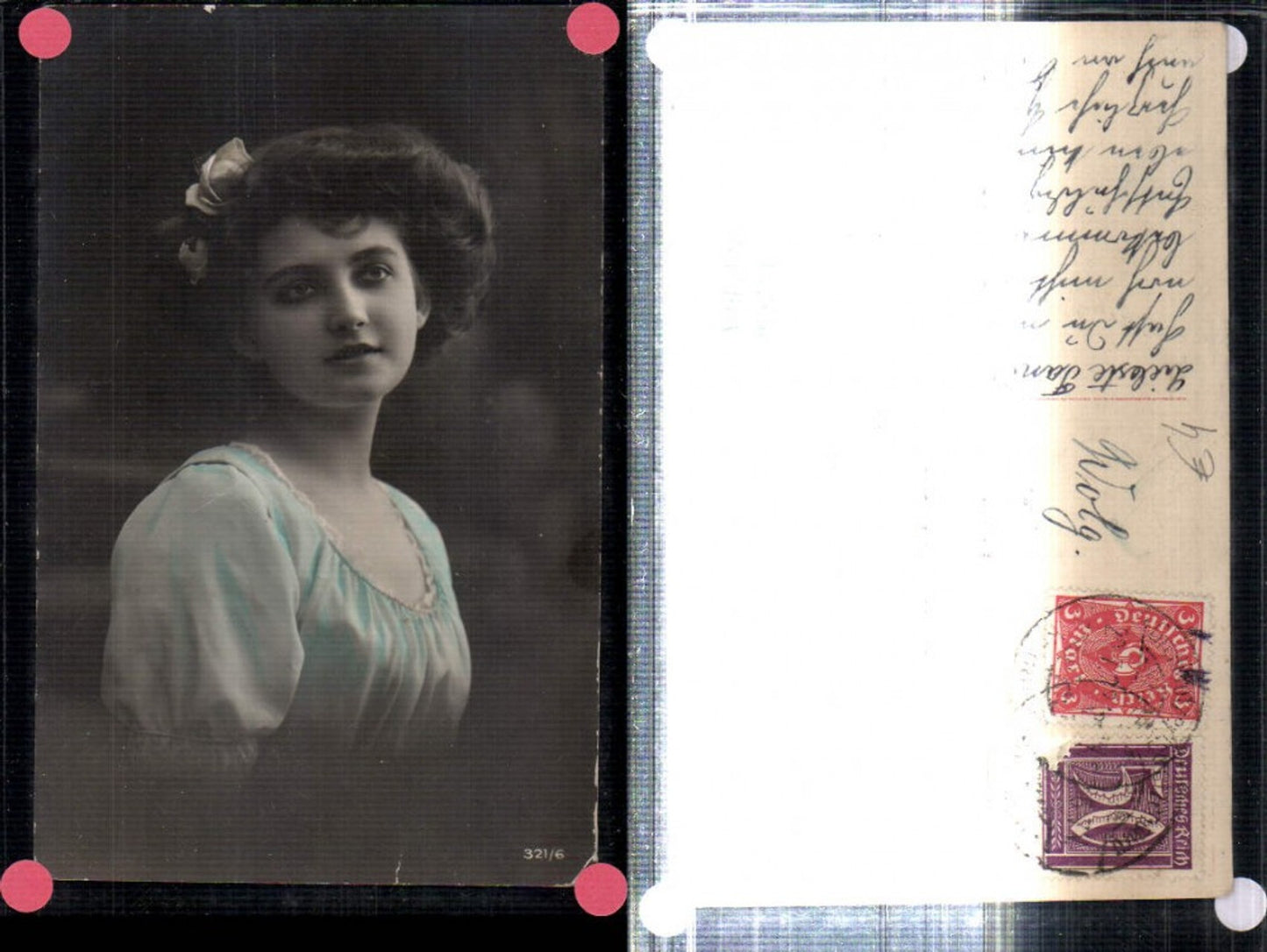 309274,Frau m. Rosen in den Haaren Portrait