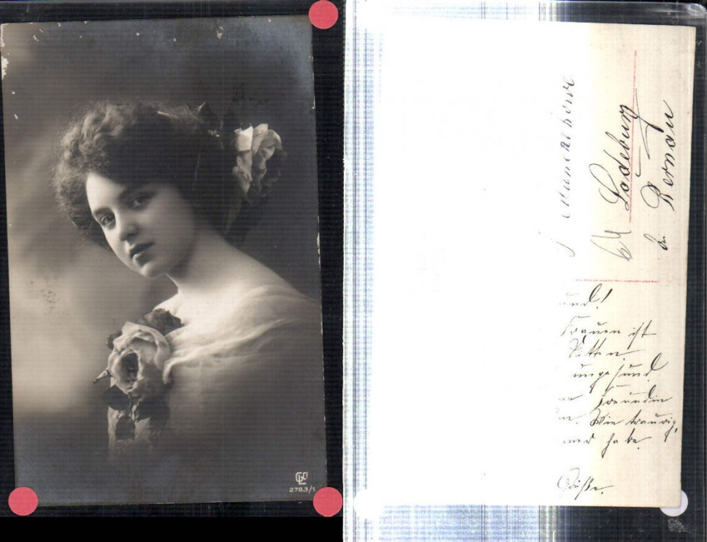 309280,Frau Mädchen m. Rose in den Haaren Portrait