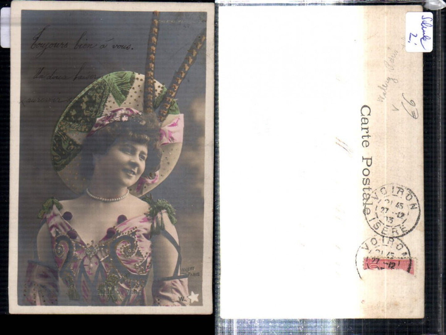309318,Theater Frau m. Hut Hutmode Perlenkette Portrait pub Walery Paris