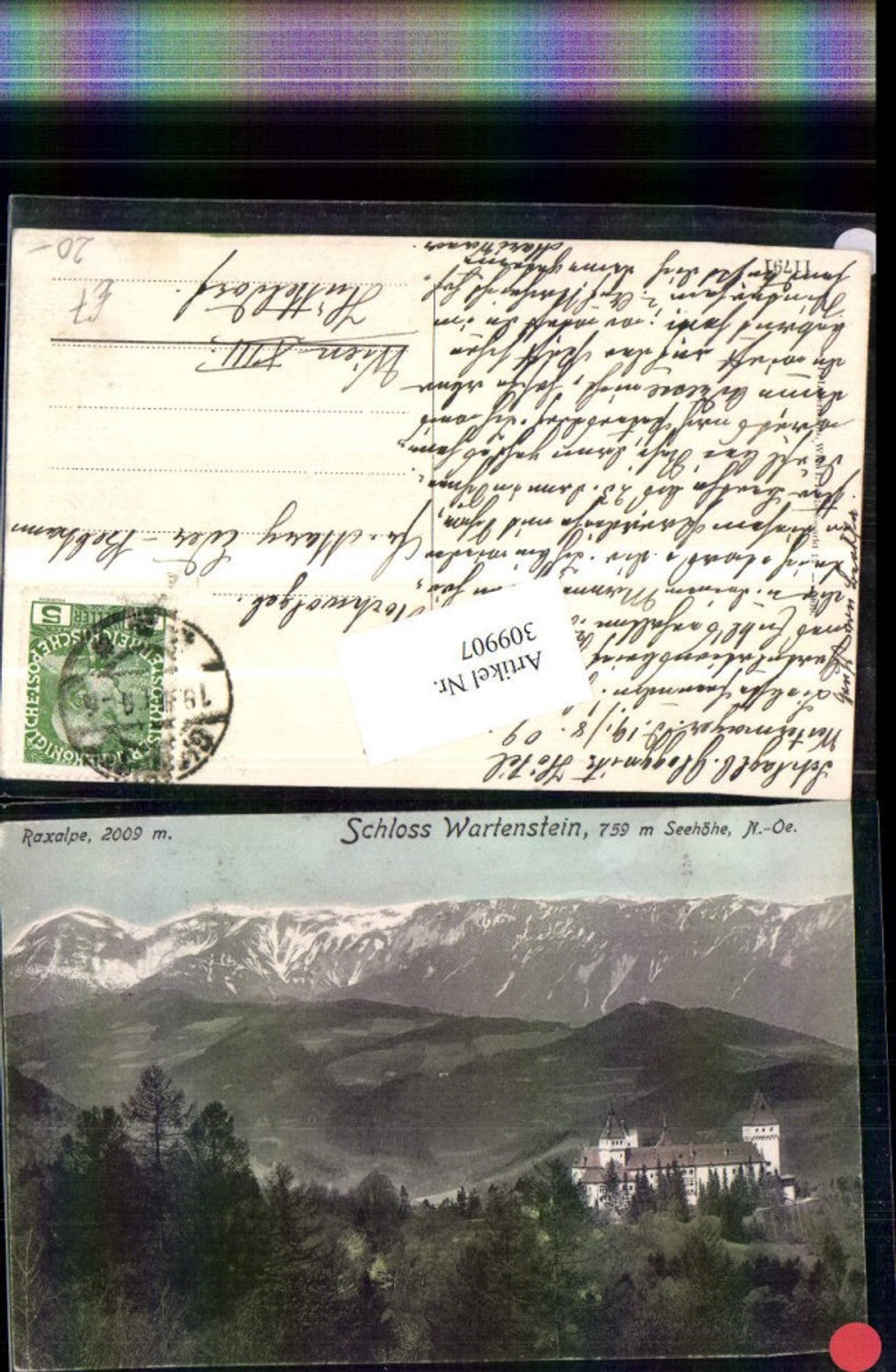 309906,Schloss Wartenstein b. Gloggnitz m. Raxalpe Bergkulisse