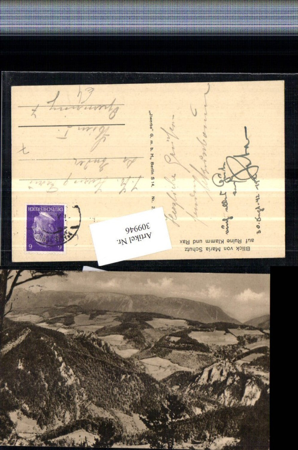 309946,Blick von Maria Schutz auf Ruine Klamm u. Rax Bergkulisse