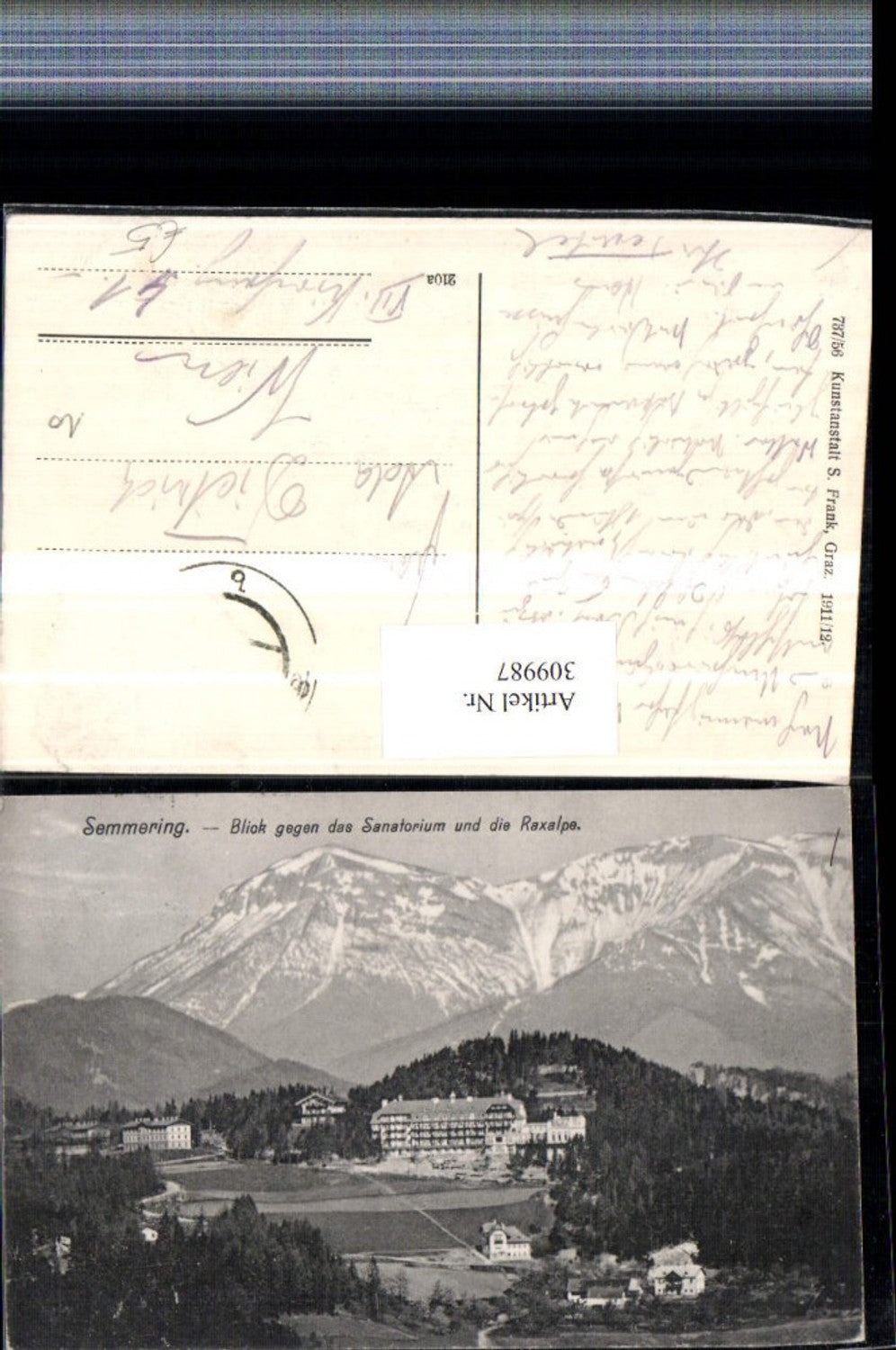 309987,Semmering Blick geg. Sanatorium u. Raxalpe Bergkulisse