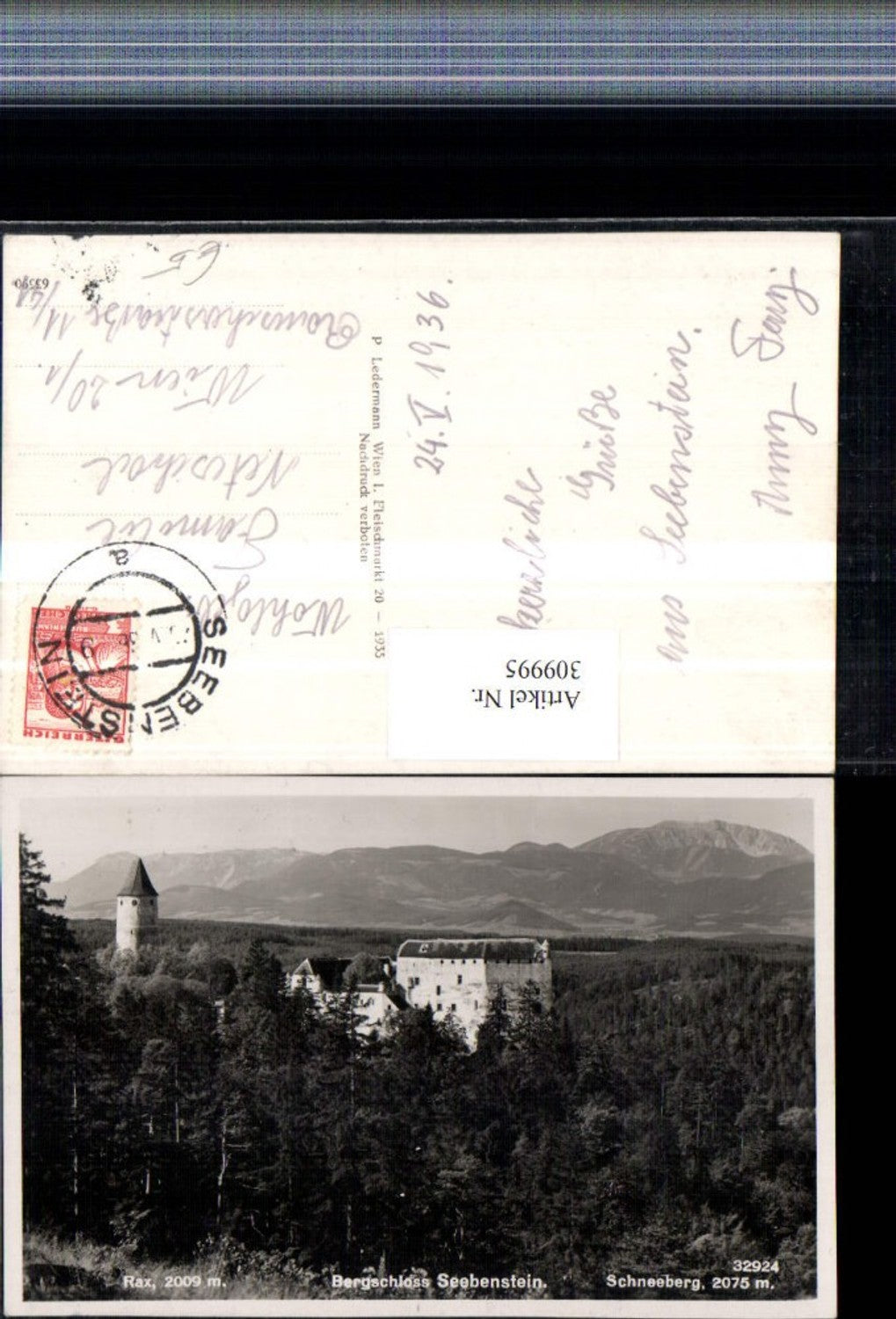 309995,Bergschloss Burg Seebenstein geg. Rax u. Schneeberg Bergkulisse