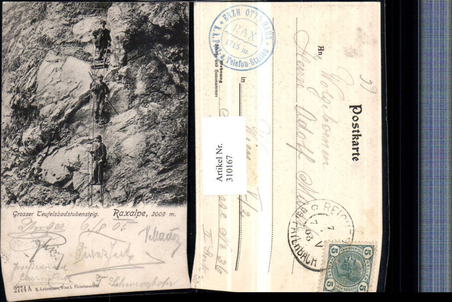 310167,Raxalpe Großer Teufelsbadstubensteig b. Reichenau Leiter Bergsteiger