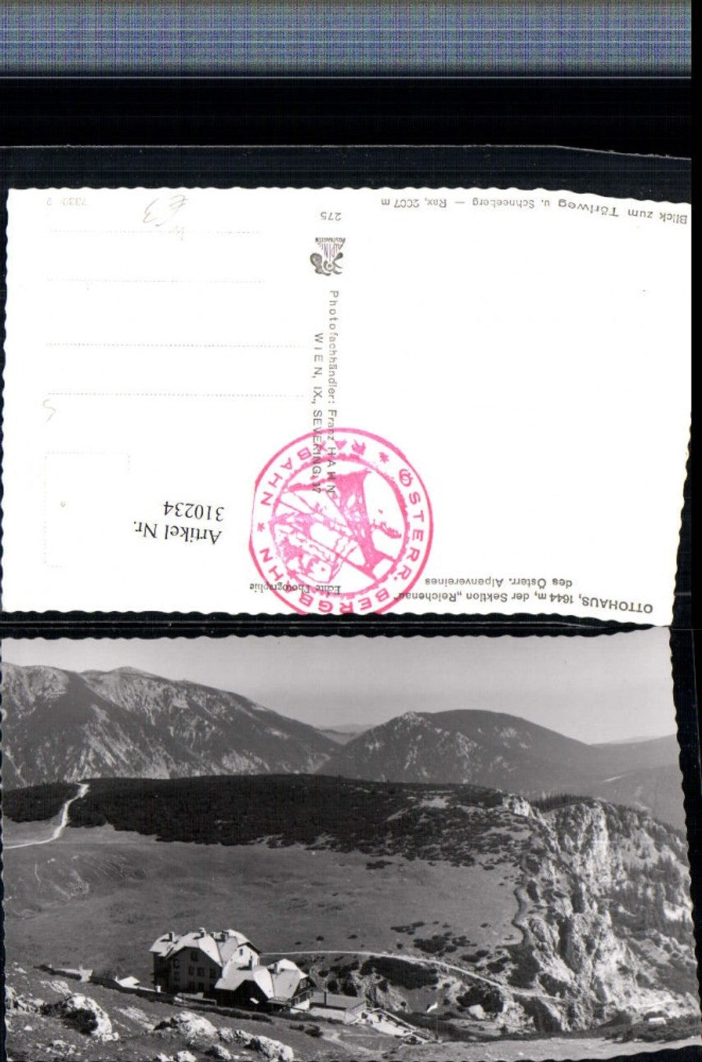 310234,Rax Ottohaus Berghütte b. Reichenau Törlweg Schneeberg Bergkulisse