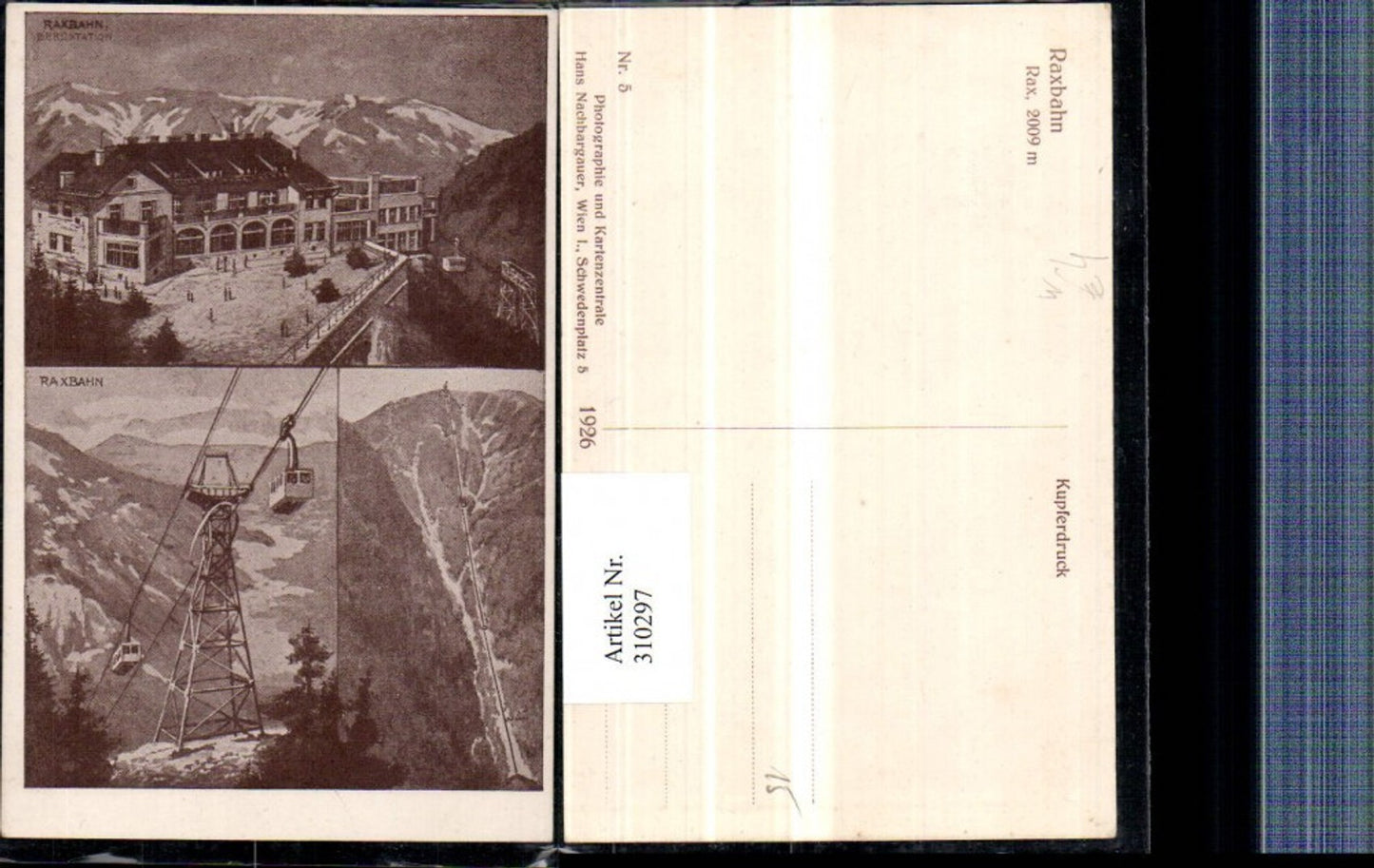 310297,Künstler AK Raxbahn Seilbahn Bergstation b. Reichenau Bergkulisse Mehrbildkarte