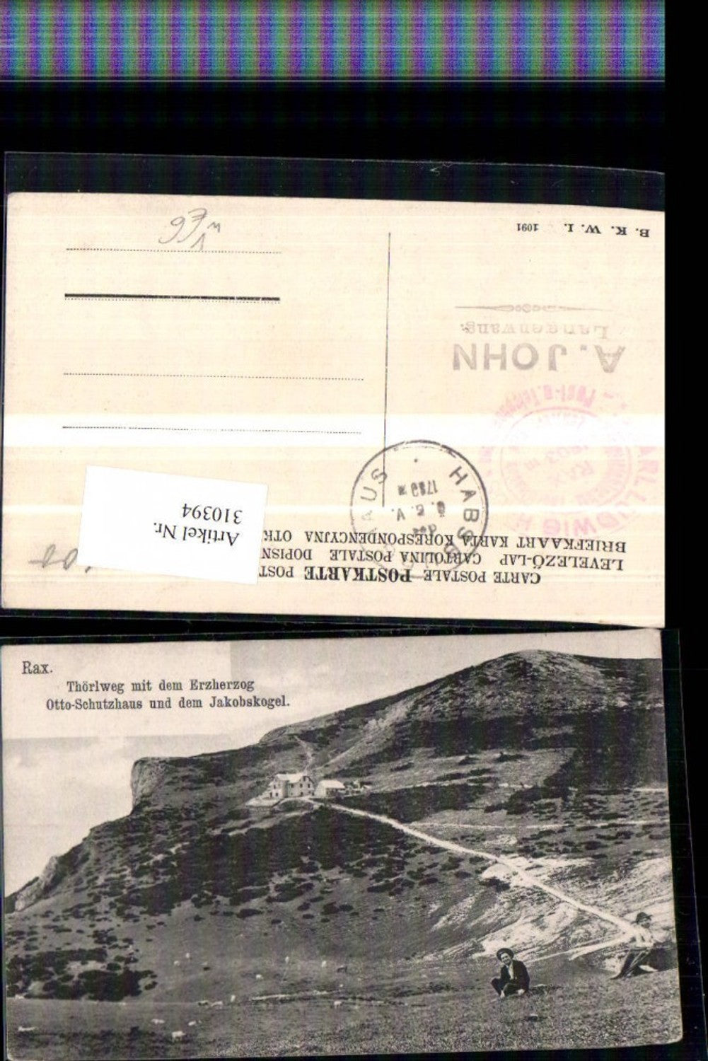 310394,Rax Thörlweg m. Otto-Schutzhaus Berghütte m. Jakobskogel b. Reichenau pub B.K.W.I. 1091