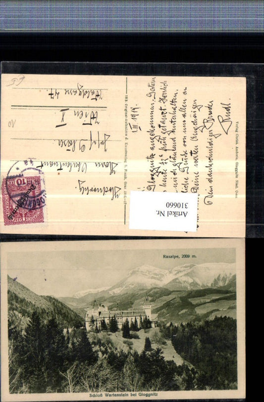 310660,Schloss Burg Wartenstein b. Gloggnitz m. Raxalpe Bergkulisse