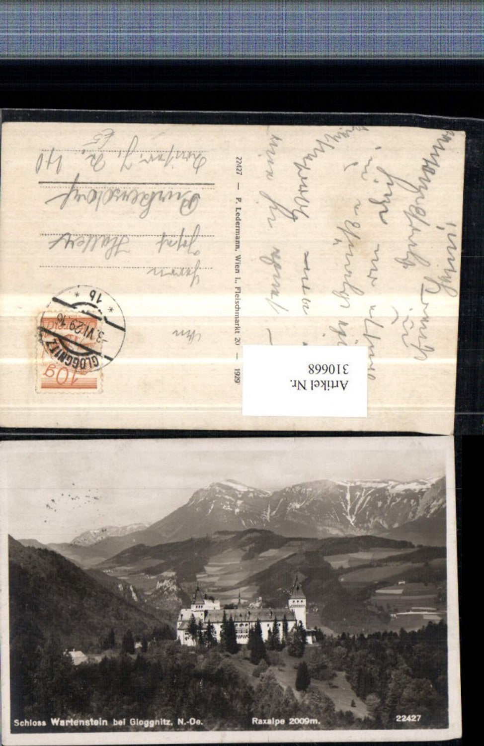 310668,Schloss Burg Wartenstein b. Gloggnitz m. Raxalpe Bergkulisse
