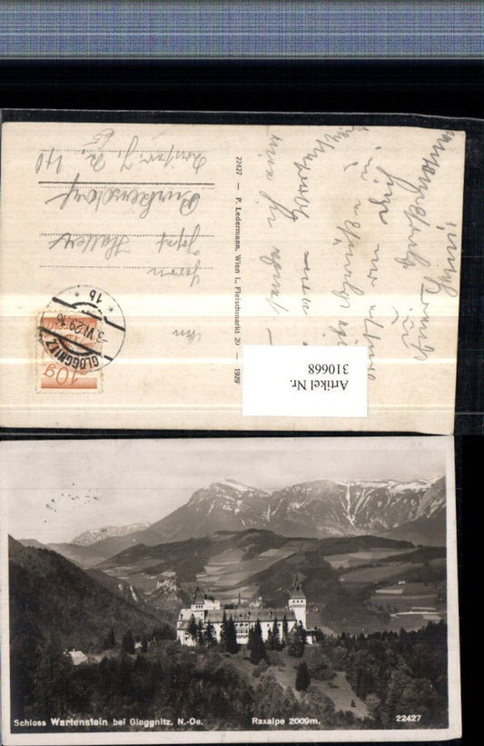 310668,Schloss Burg Wartenstein b. Gloggnitz m. Raxalpe Bergkulisse