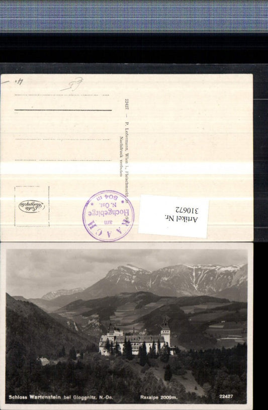 310672,Schloss Burg Wartenstein b. Gloggnitz m. Raxalpe Bergkulisse