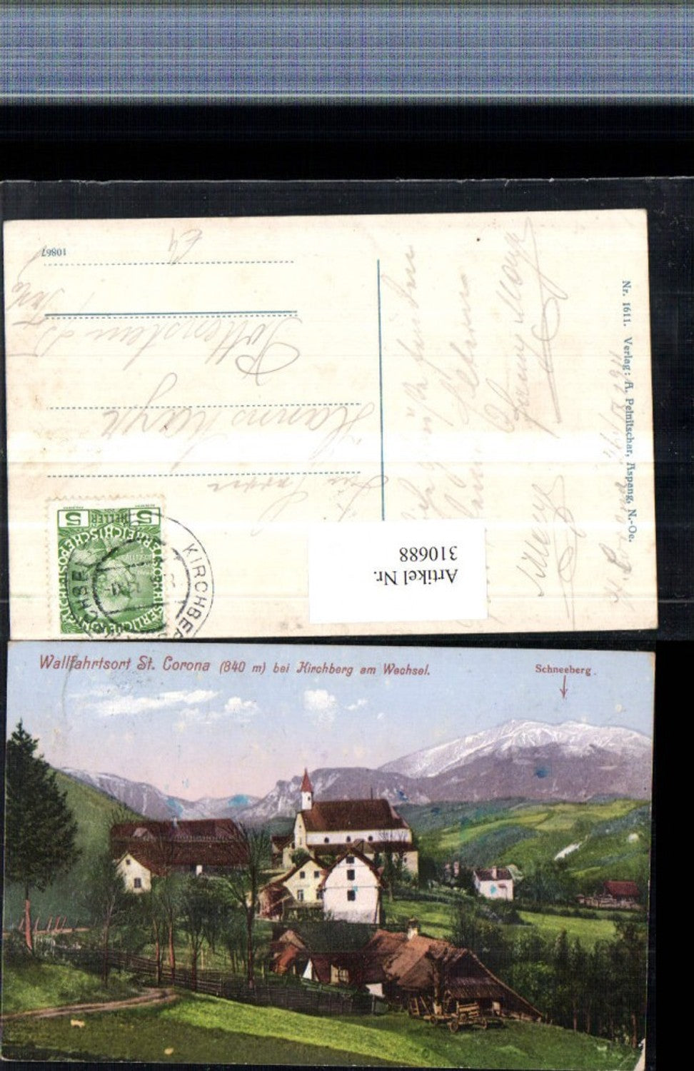 310688,St. Corona am Wechsel Totale m. Schneeberg Bergkulisse