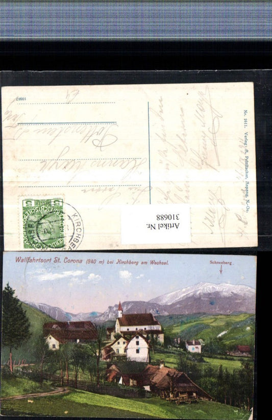 310688,St. Corona am Wechsel Totale m. Schneeberg Bergkulisse