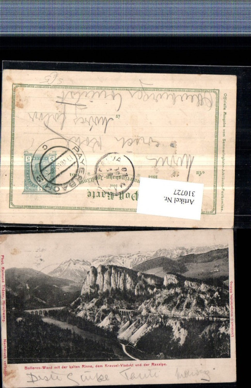 310727,Semmering Polleroswand Kalte Rinne Viadukt Raxalpe Bergkulisse Payerbach Stempel
