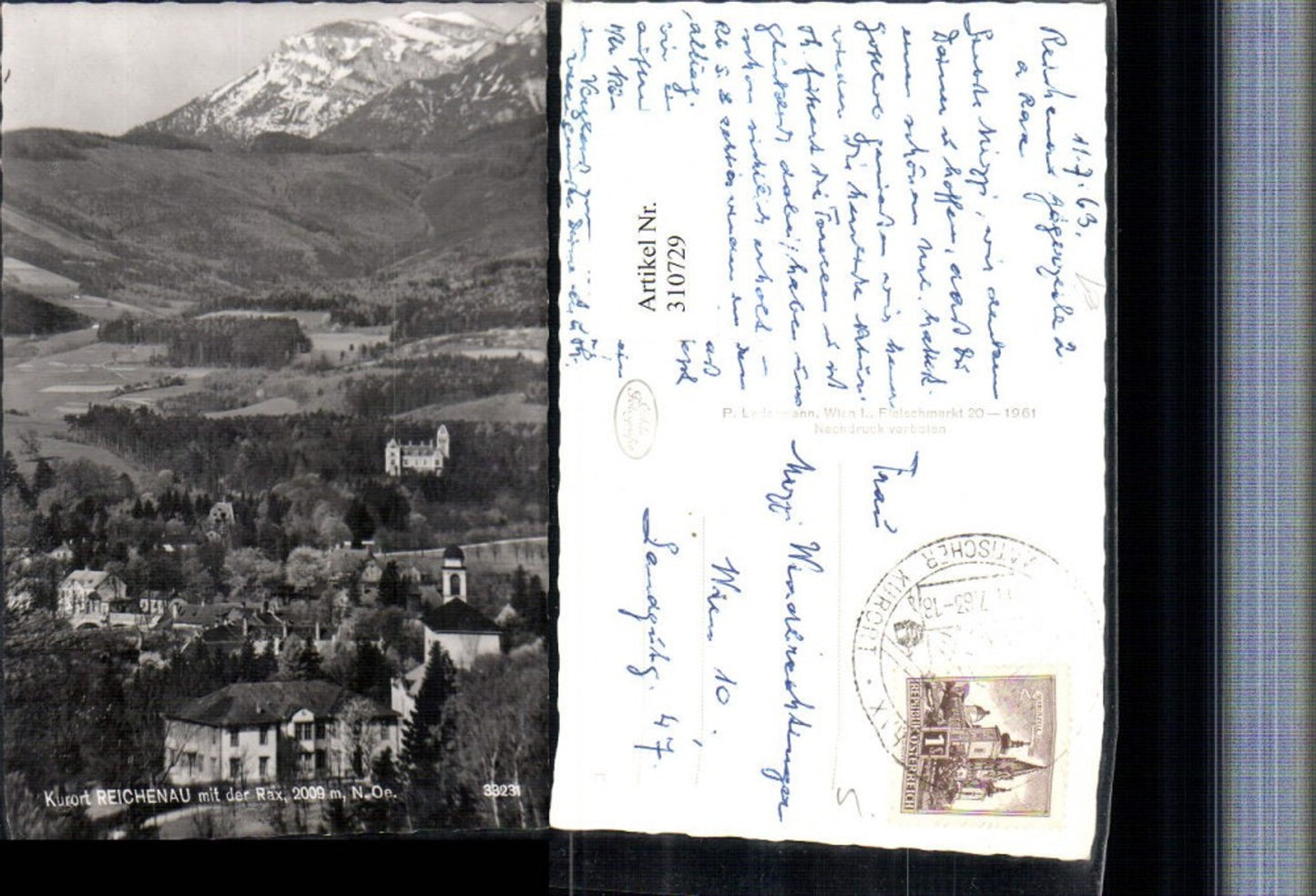 310729,Reichenau Teilansicht Kirche m. Rax Bergkulisse