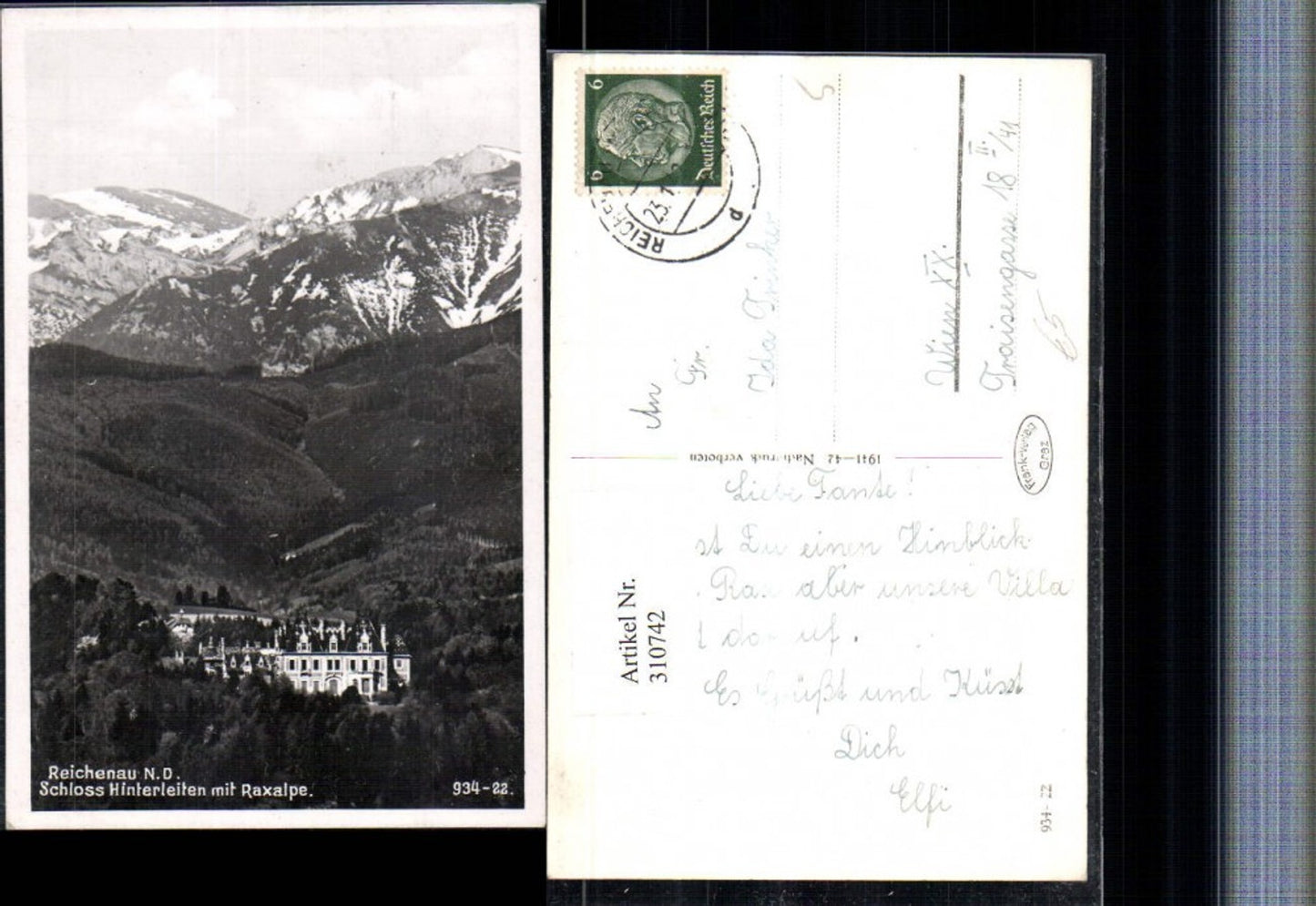 310742,Reichenau an d. Rax Schloss Hinterleiten m. Raxalpe Bergkulisse