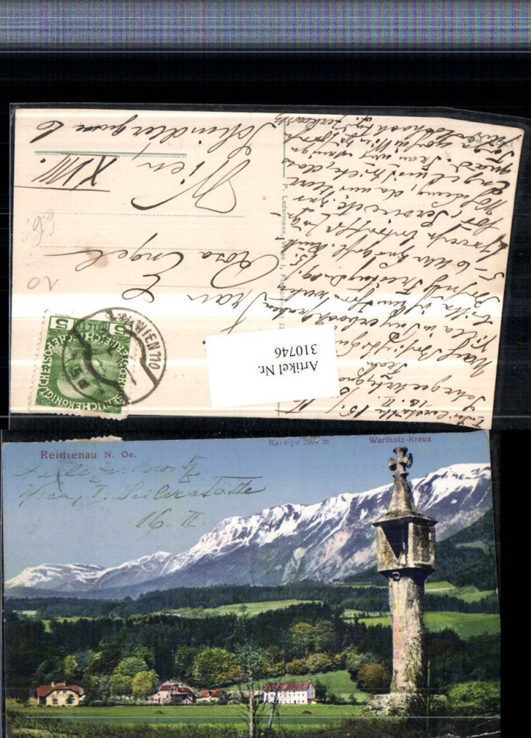 310746,Reichenau an d. Rax Wartholz-Kreuz Bildstock geg. Raxalpe Bergkulisse