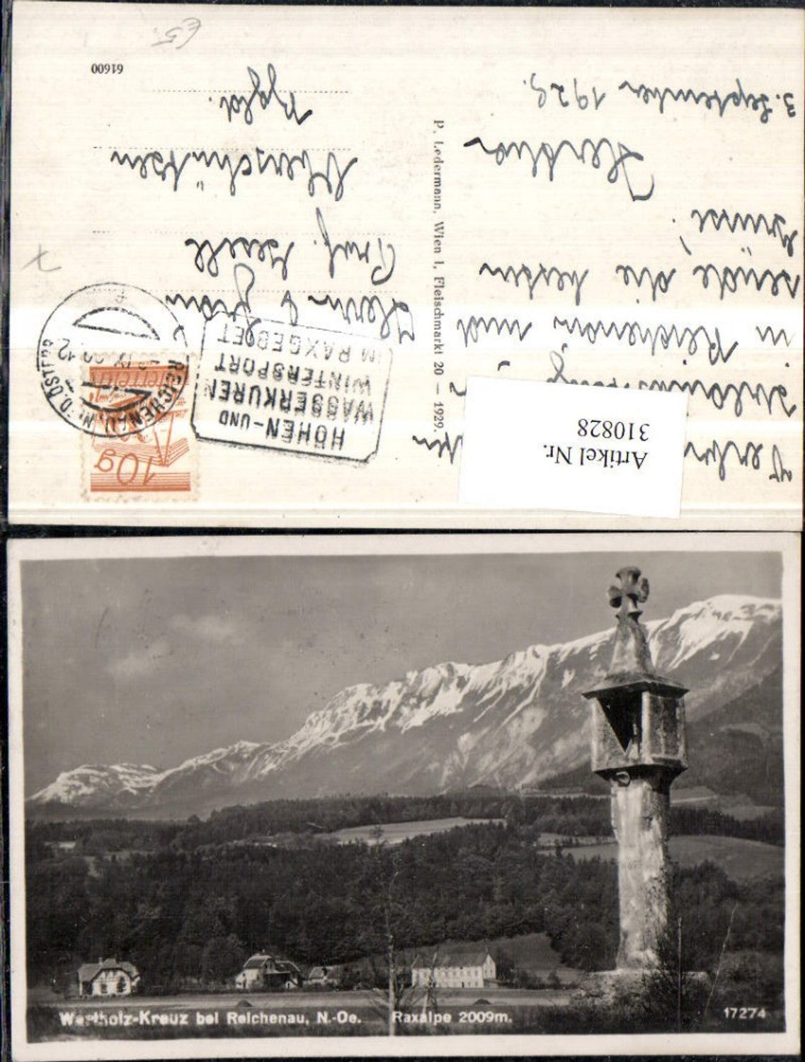 310828,Wartholz-Kreuz Bildstock b. Reichenau m. Raxalpe Bergkulisse
