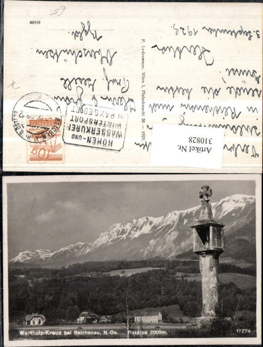 310828,Wartholz-Kreuz Bildstock b. Reichenau m. Raxalpe Bergkulisse
